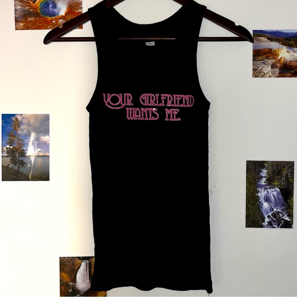 LARGE YOUR GIRLFRIEND WANTS ME Y2K RIBBED TANK TOP 👭